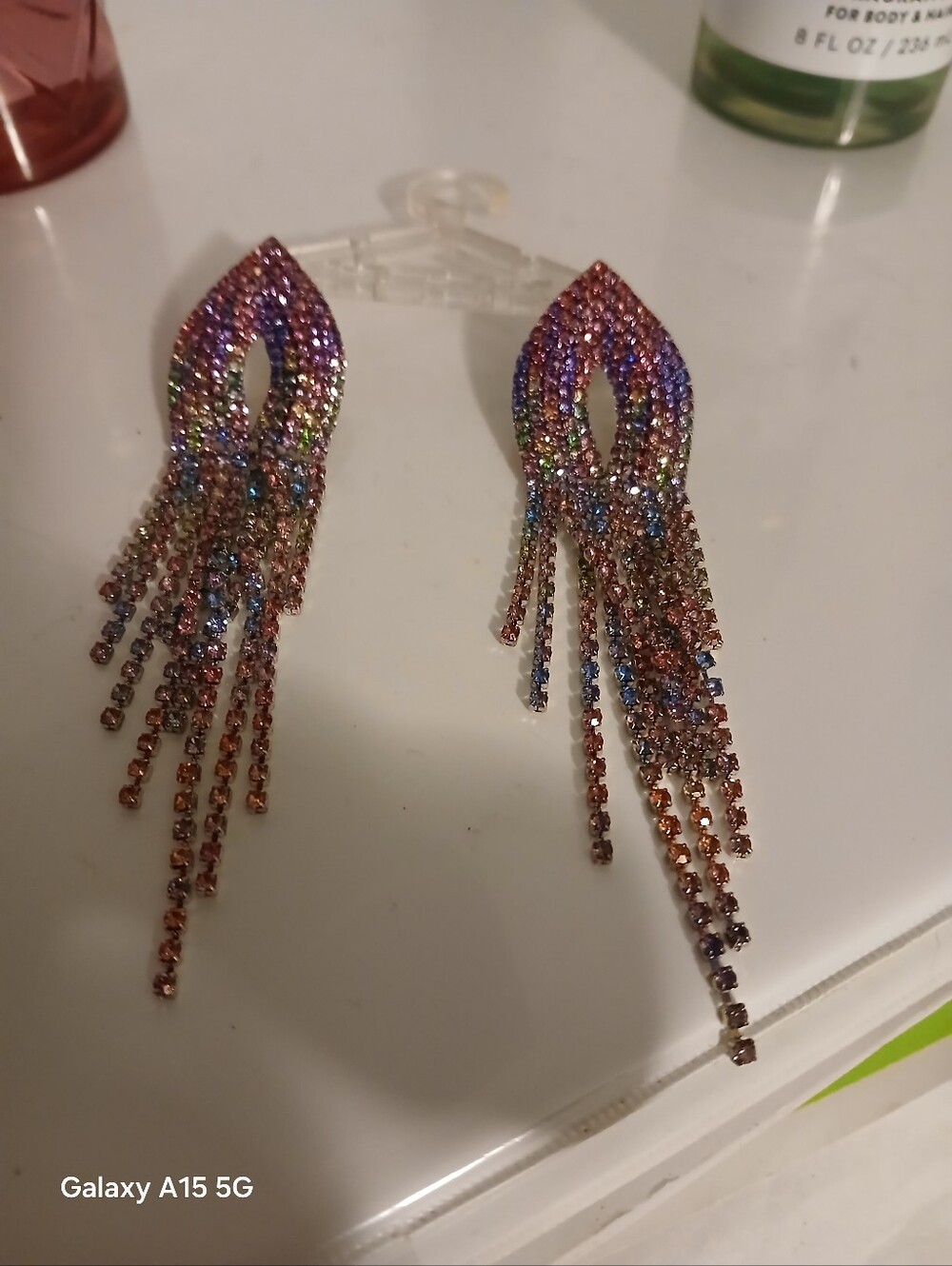 Multicolor Crystal Fringe Drop Earrings - Women Jewelry